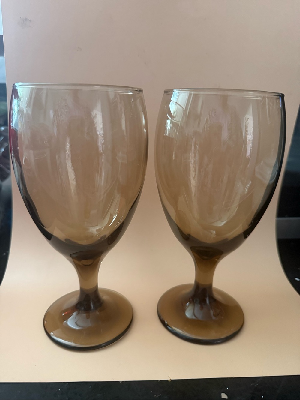 Libbey Smoked Brown Stem Wine Glasses - Pair